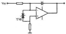 TVS transient voltage differential input overvoltage protection circuit in the amplifier end to prevent damage